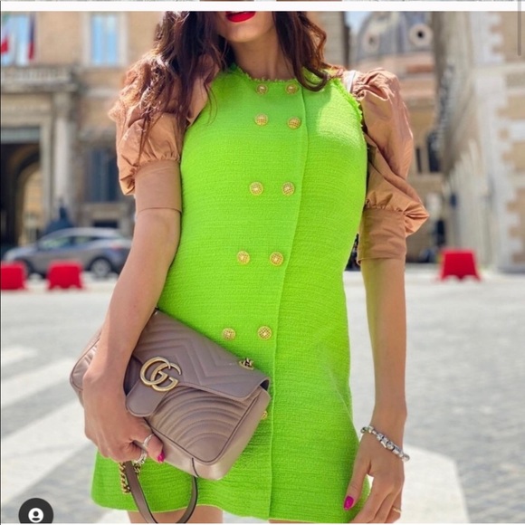 Zara Lime Green Tweed Dress - Picture 3 of 10